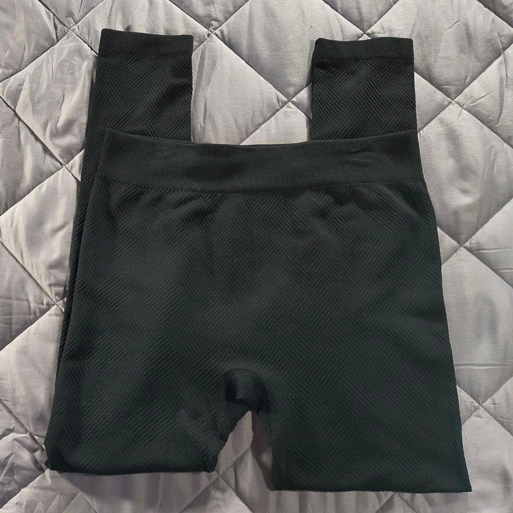(L/XL) Women's Moral Fiber Black Textured Fleece Lined Leggings